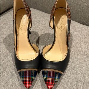 Jessica Simpson Multicolor Plaid and Leopard Heels